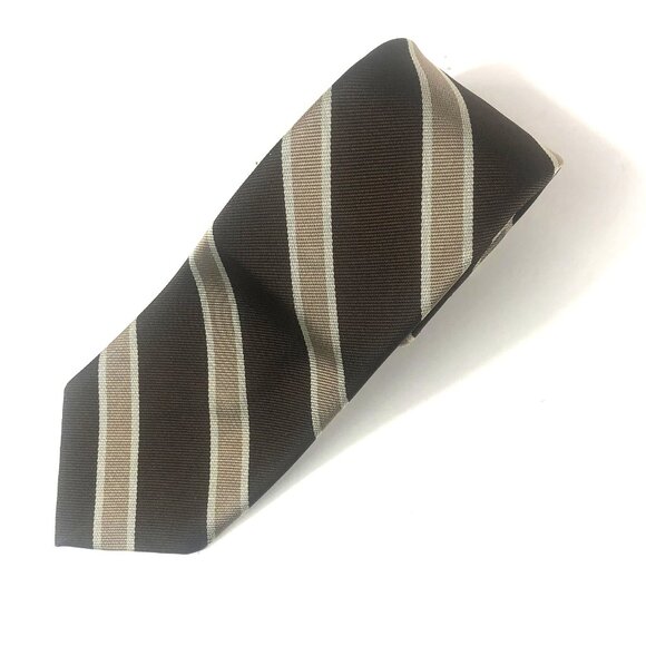 Vintage PARISIAN "Blanford Rep" Repp Stripe Tie Brown & Tan Silk Blend - Picture 1 of 8